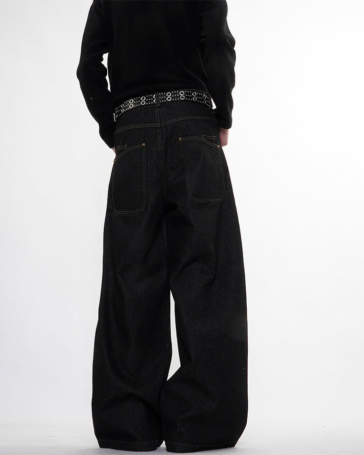 Vintage Dark Wash Wide-Leg Denim Pants
