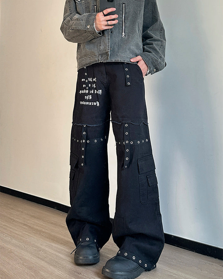Heavy Washed Eyelet Cargo Pants