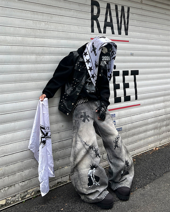 Niche Dirty Wash 3D Print Curved Jeans
