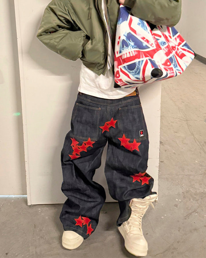 New Print Star Patch Wide-Leg Pants