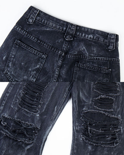 High-Street Distressed Curved-Leg Denim Jeans