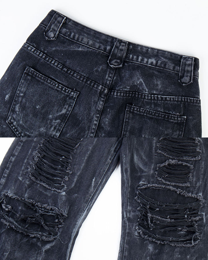 High-Street Distressed Curved-Leg Denim Jeans