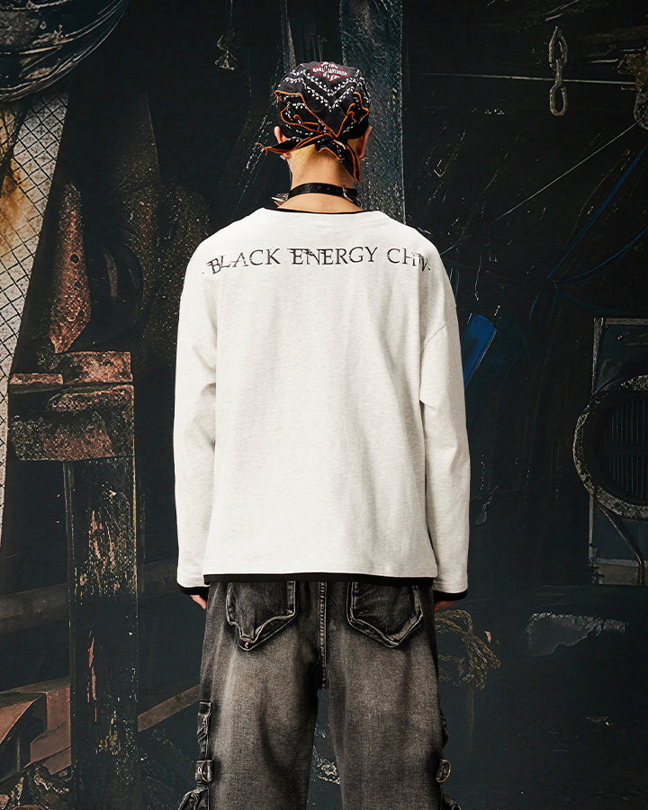 Fake Two-Piece Long Sleeve Zipper Tee