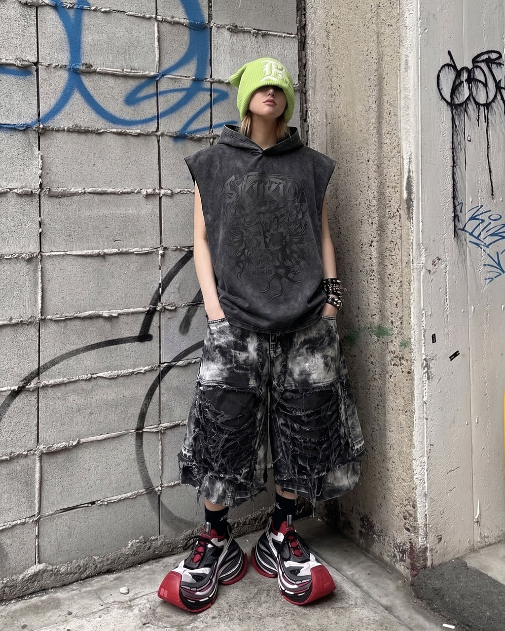 KIIKIO-New Washed Hooded Sleeveless Top