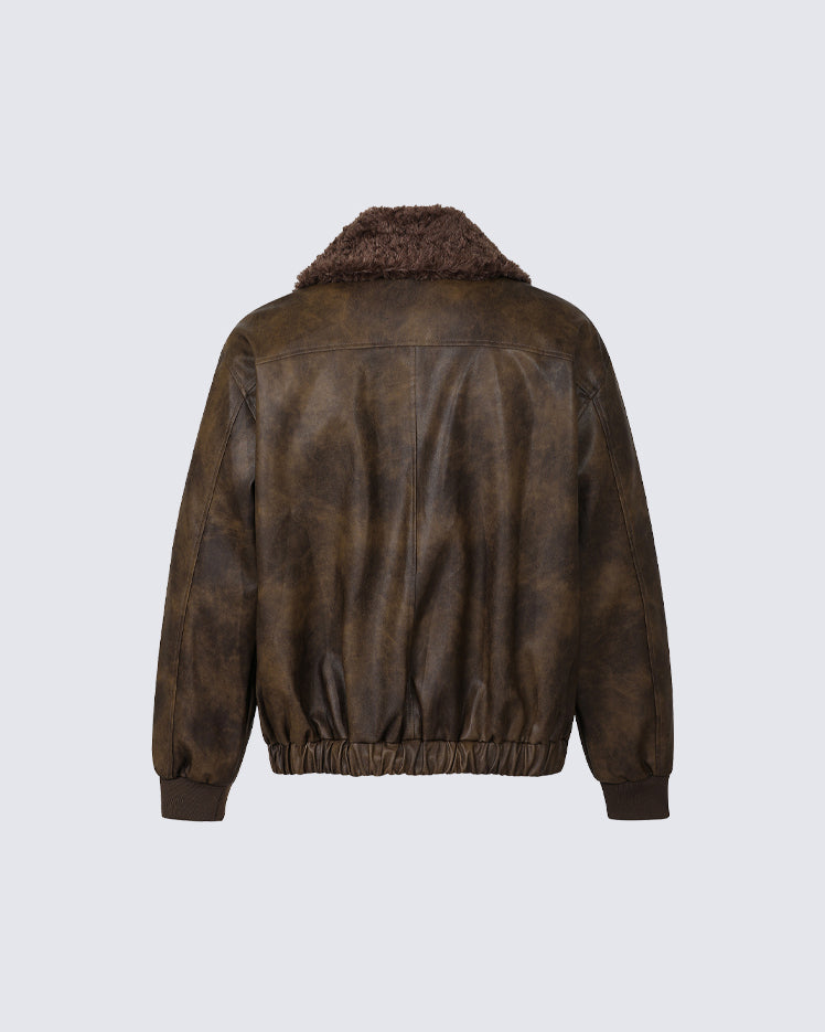Vintage Mountain Eagle Detachable Leather Jacket
