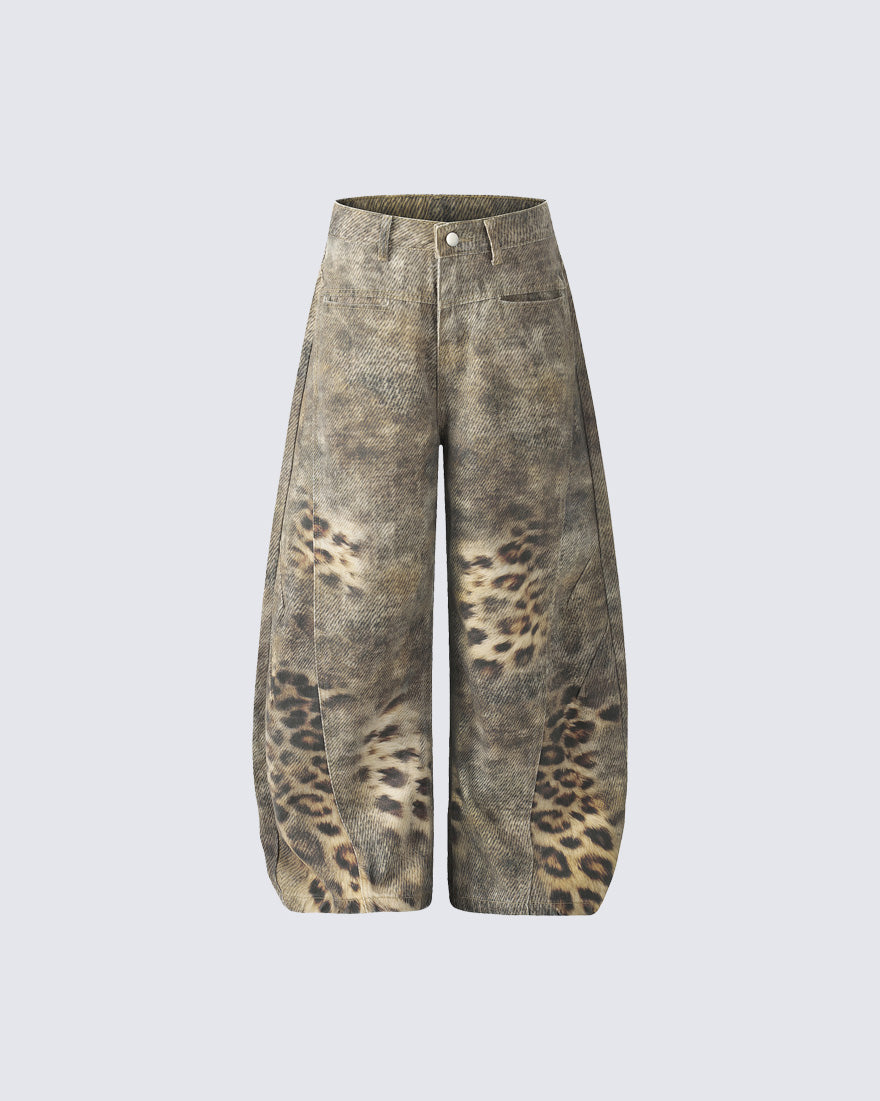 Retro Street Washed Leopard Balloon Jeans