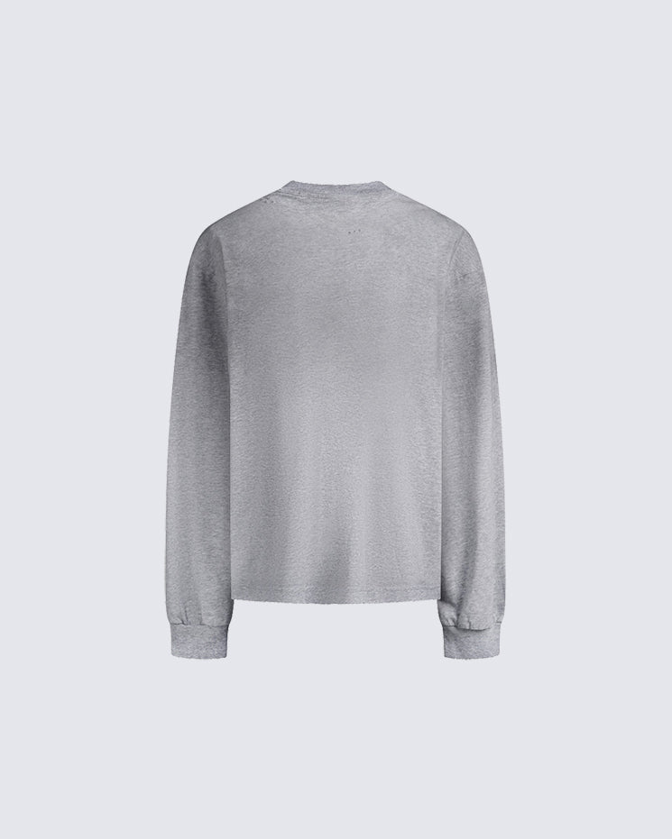 Distressed Crewneck Long Sleeve T-Shirt