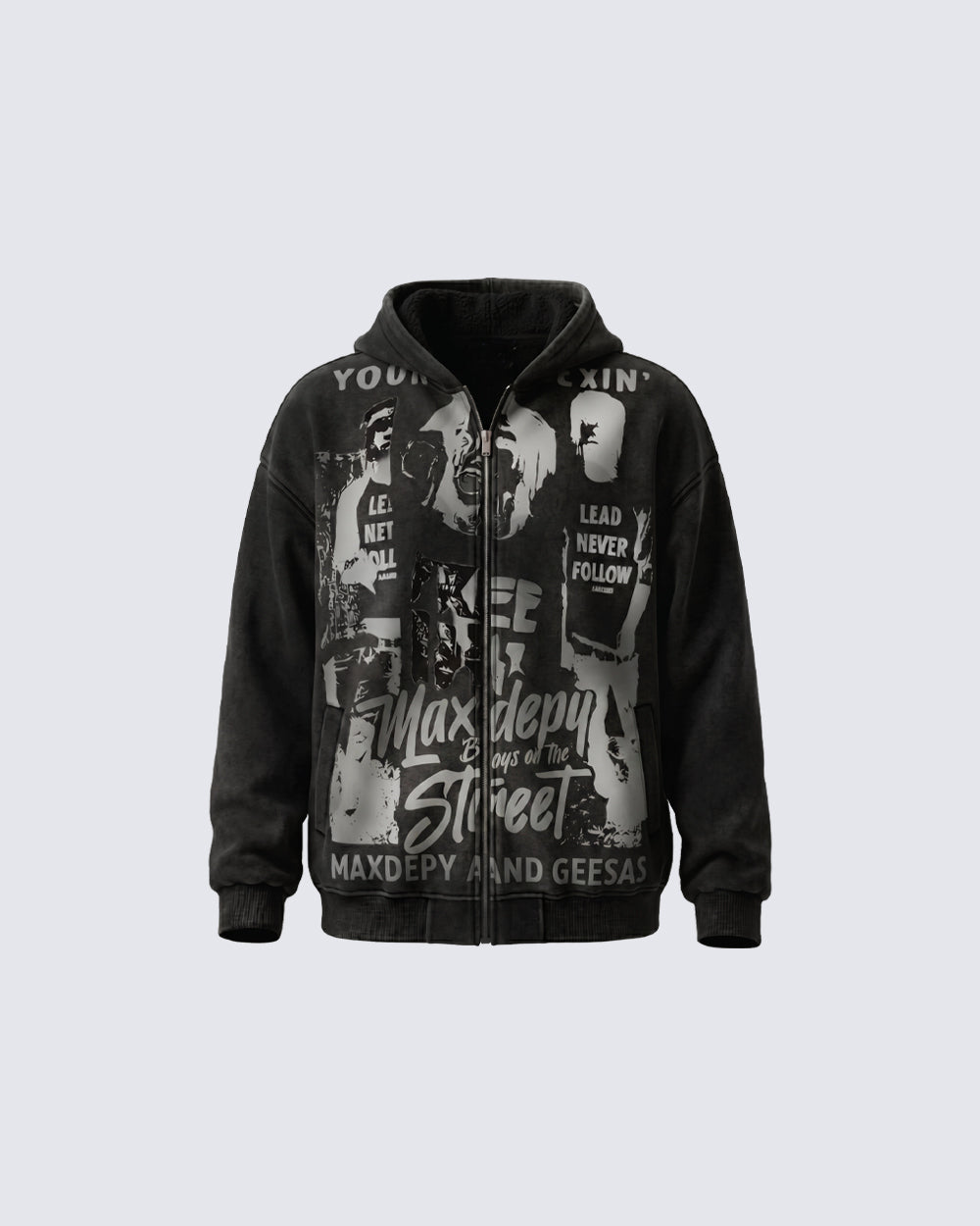 American Street Portrait Graffiti Zip-Up Hoodie