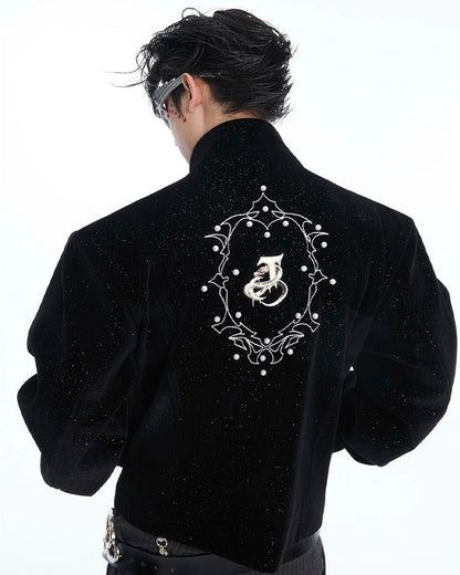 Metallic Button Stand Collar Design Jacket