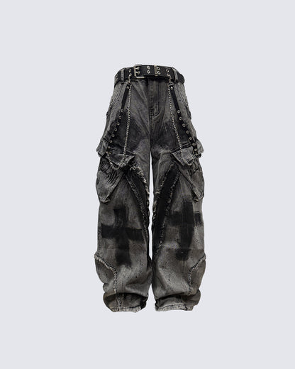 （Clearance）Paint-Splattered Distressed Wide-Leg Jeans