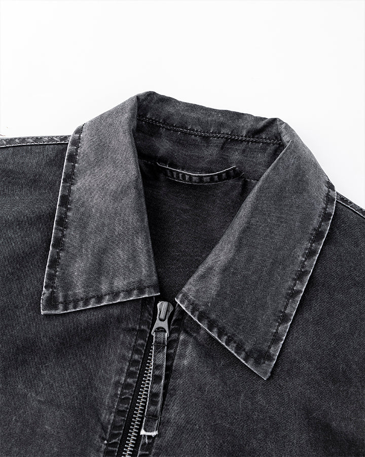 Washed Zip-Up Cotton Jacke