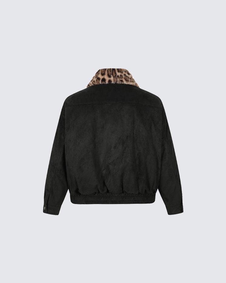 Barn-Style American Leopard Faux Suede Jacket