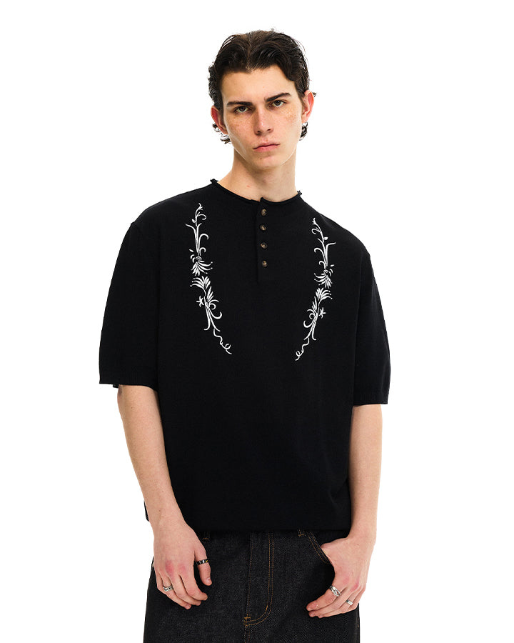 Vintage Embroidered Henley Short Sleeve Tee