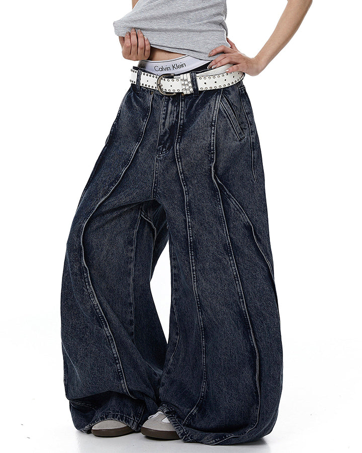 American Wash Patchwork Loose-Fit Denim Pants