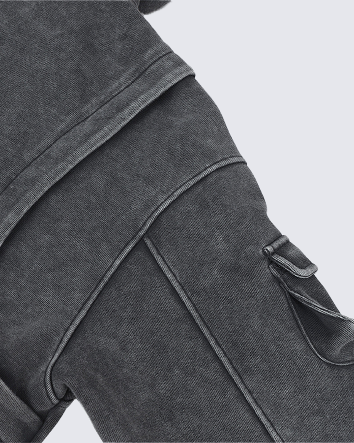 Washed Letter Print Hoodie with Utility Pocket