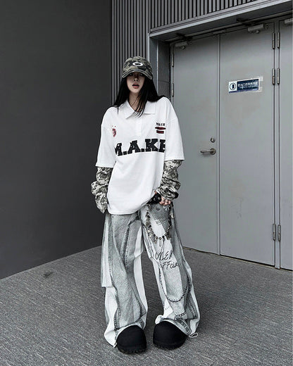 New American 3D Print Wide-Leg Pants