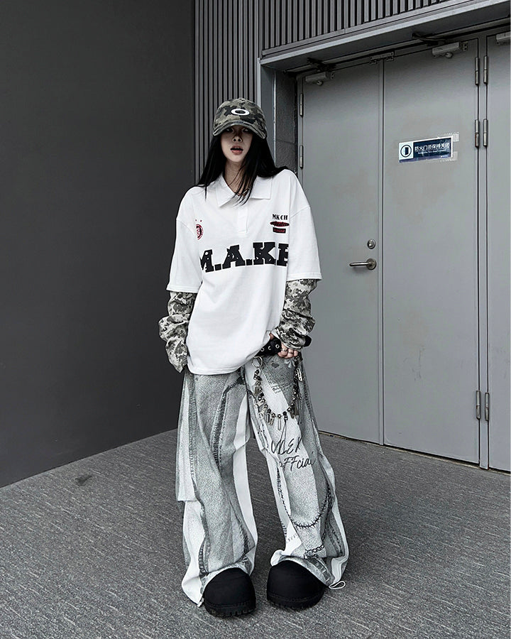 New American 3D Print Wide-Leg Pants