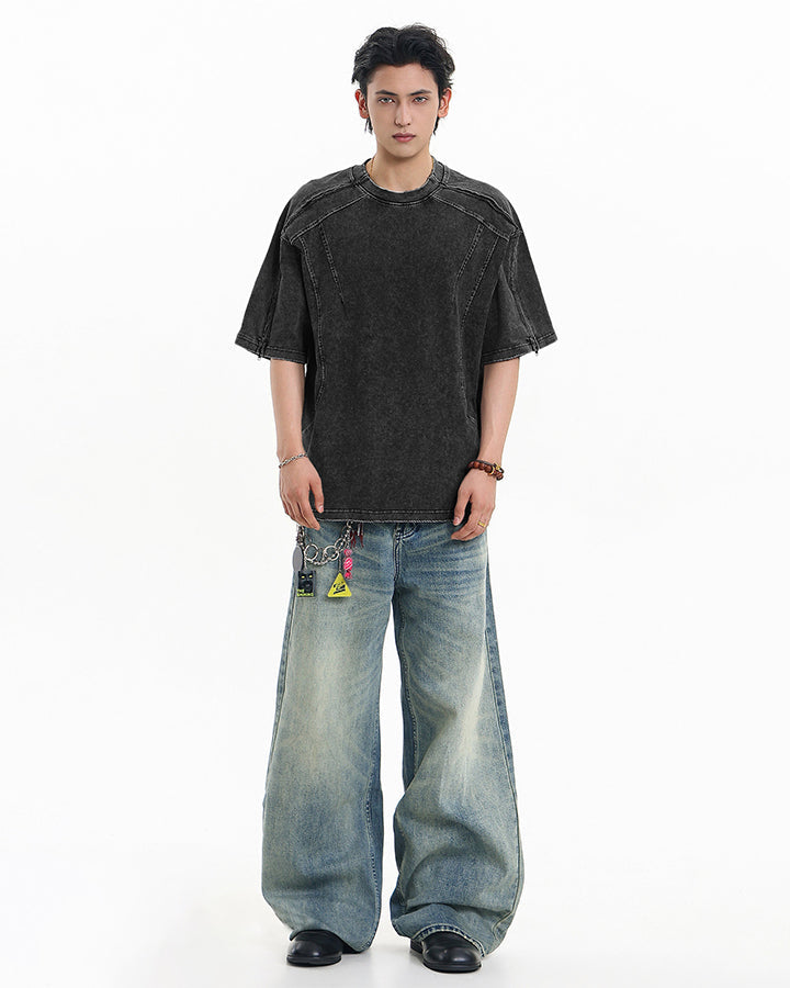 American Yabi Washed Distressed Design Short T-Shirt