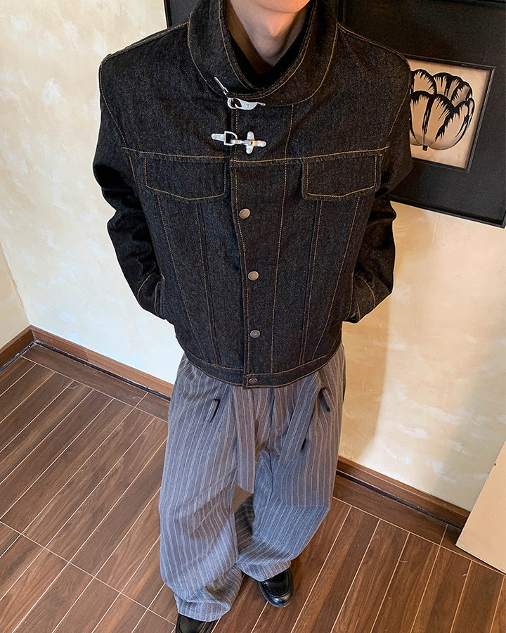 Stand Collar Buckle Denim Jacket