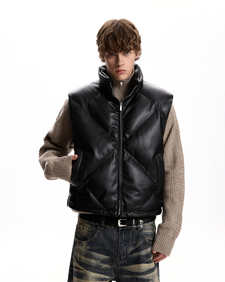 Minimalist PU Puffer Stand Collar Vest