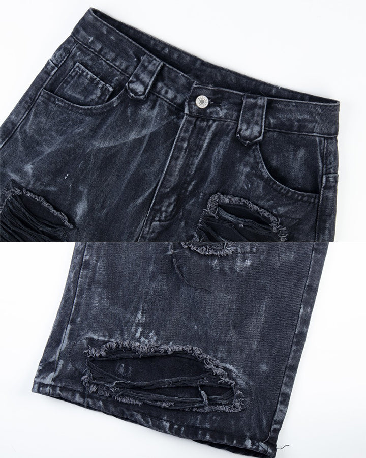 High-Street Distressed Curved-Leg Denim Jeans