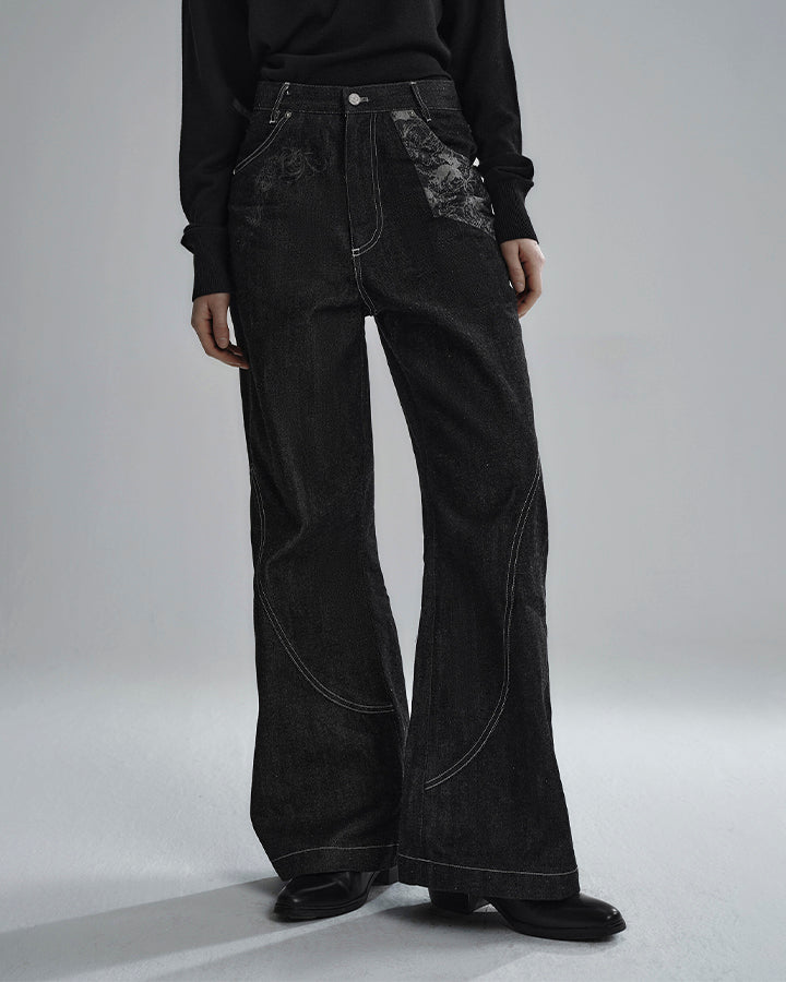 American High Street Flared Black Jeans