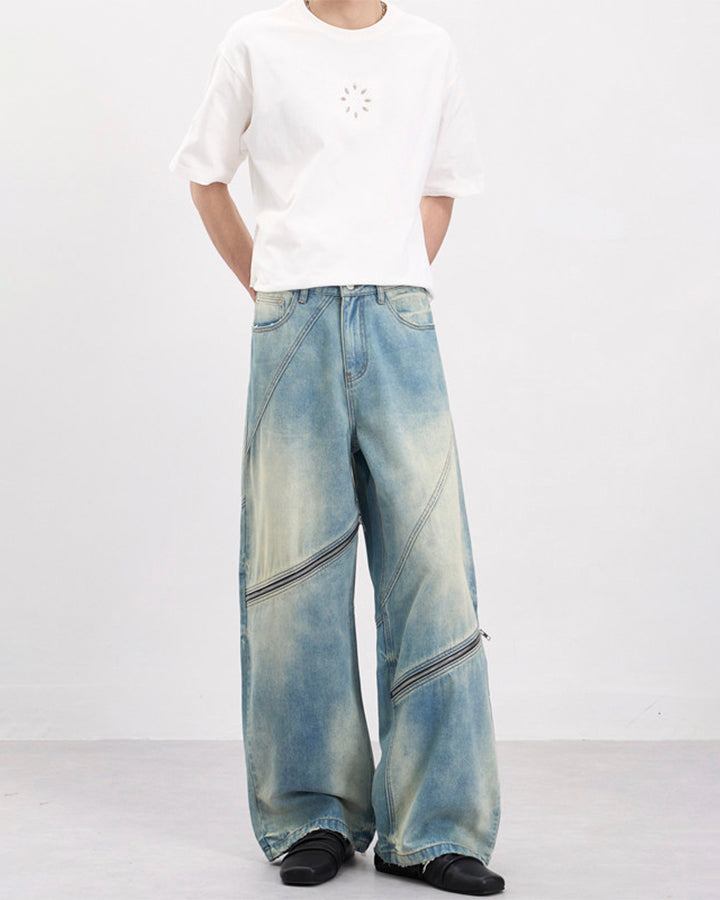 Washed Faded Distressed Irregular Denim