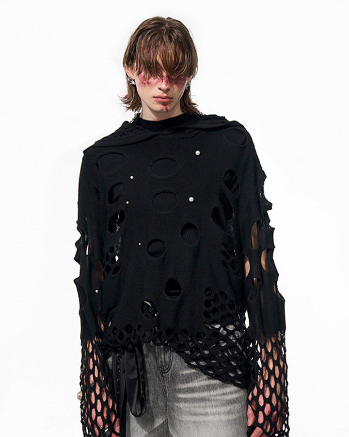 Spring Hollow Out Hoodie Knit Sweater