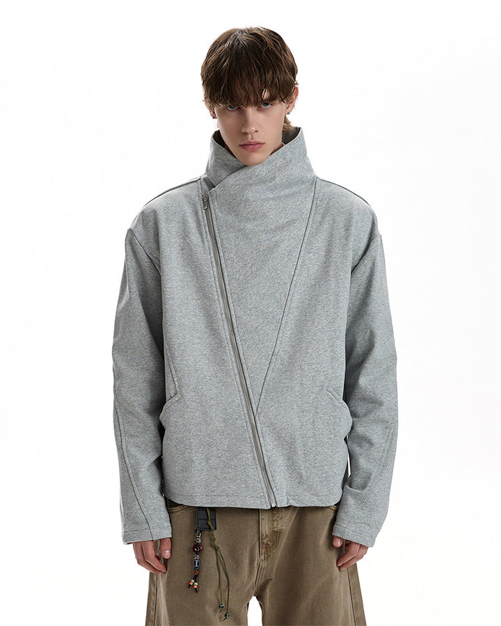 Minimalist Asymmetric Zip Stand Collar Jacket