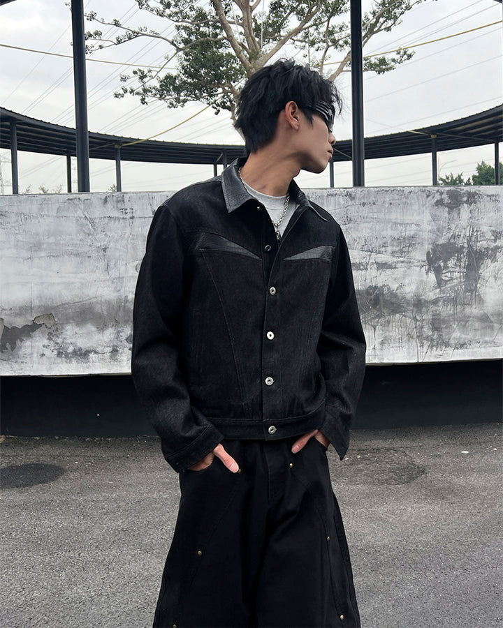 Raw Denim Leather Patchwork Jacket