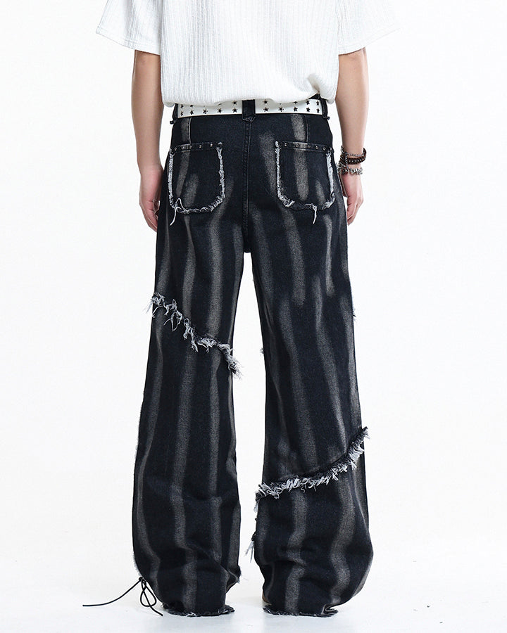 Heavy Distressed Washed Denim Jeans