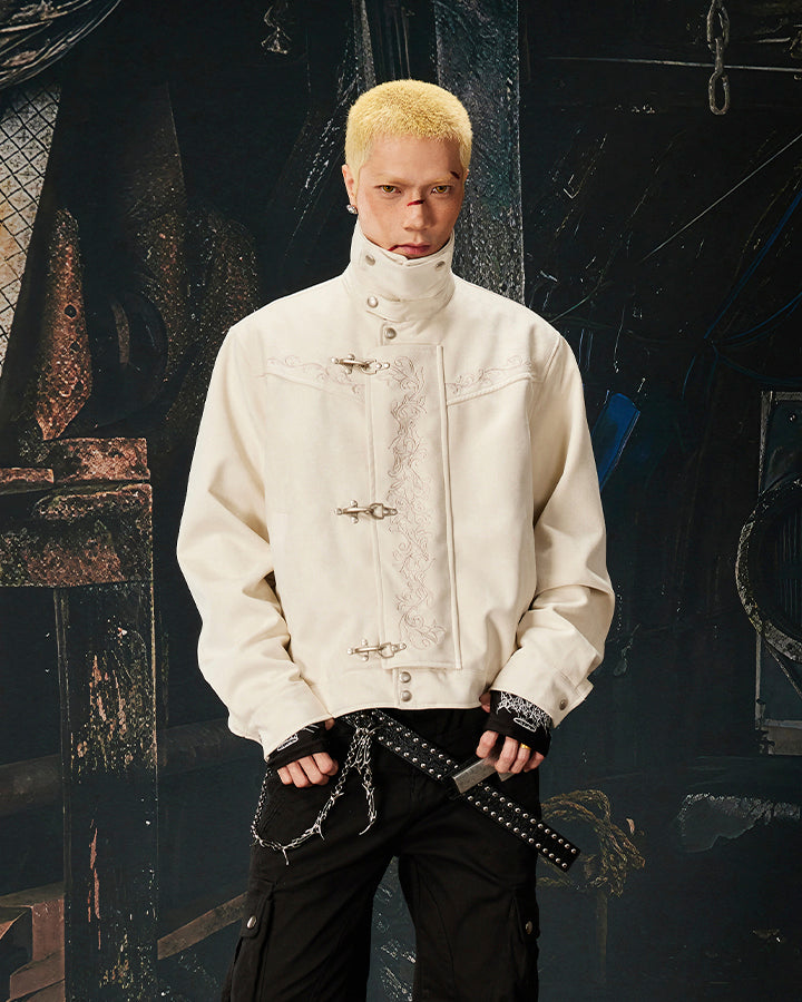 Stand Collar Buckle Embroidered Jacket
