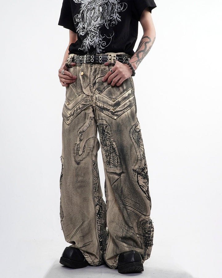 New Distressed Washed Wide Leg Jeans