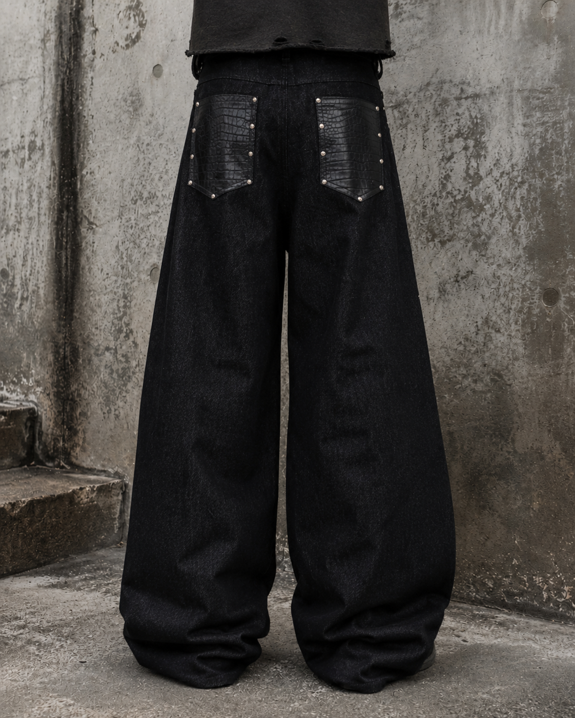 Retro Studded Button-Front Denim Pants