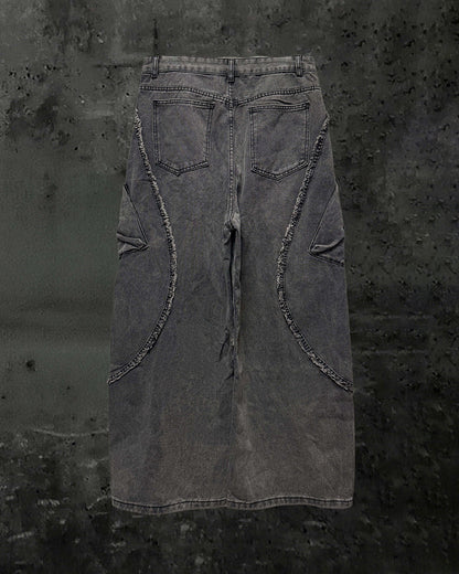 （Clearance）Paint-Splattered Distressed Wide-Leg Jeans
