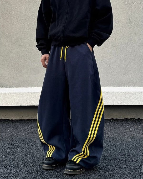 Wide-Leg Athletic Track Pants with Striped Design