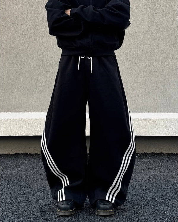 Wide-Leg Athletic Track Pants with Striped Design