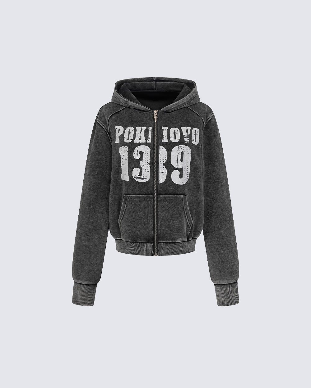 American Street Distressed Print Zip-Up Hoodie