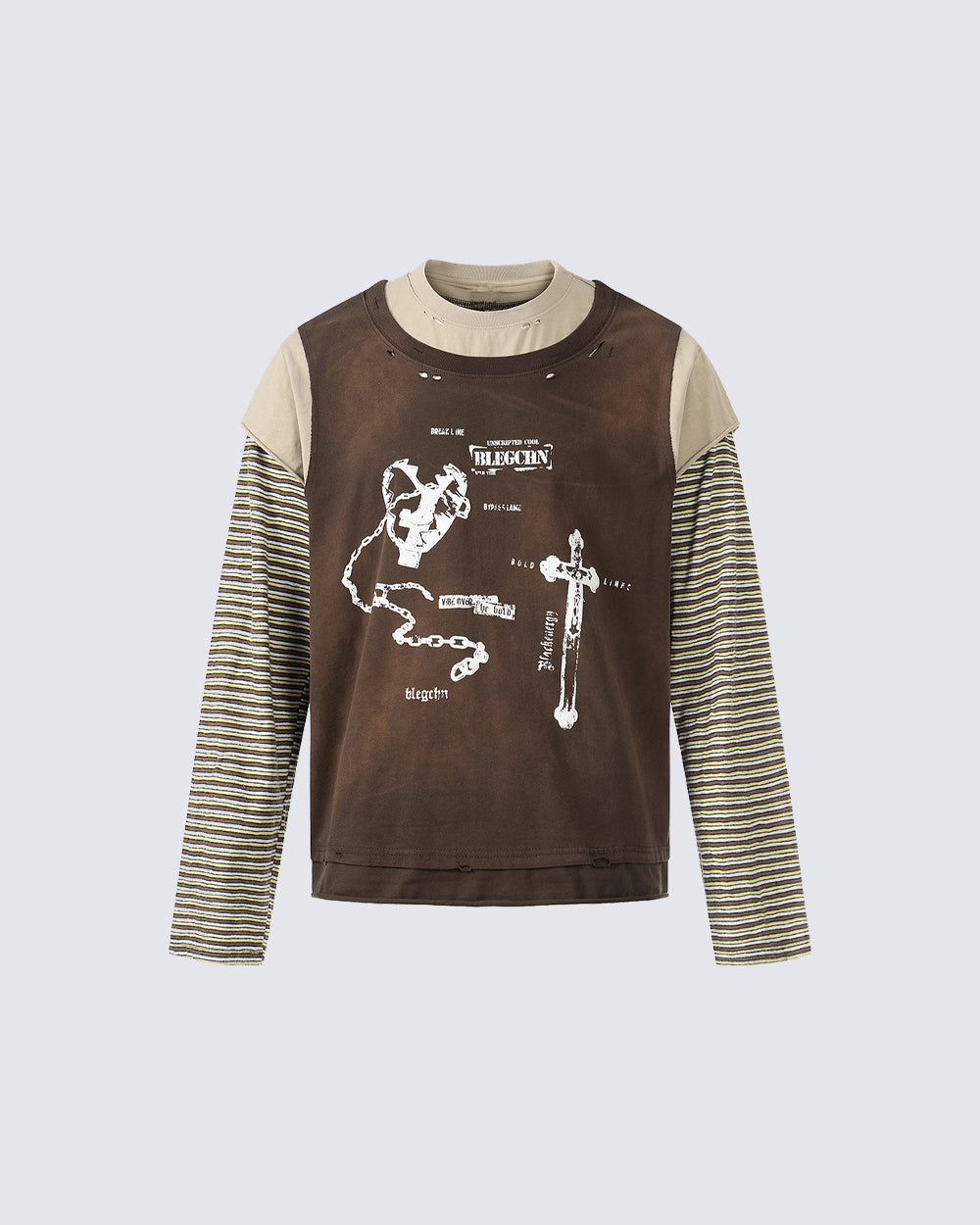 Striped Long Sleeve Fake Two-Piece T-Shirt