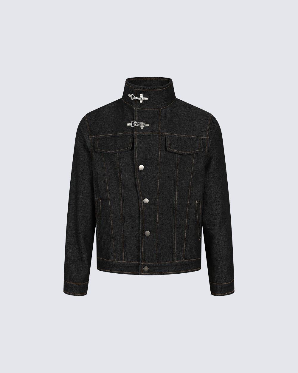 Stand Collar Buckle Denim Jacket