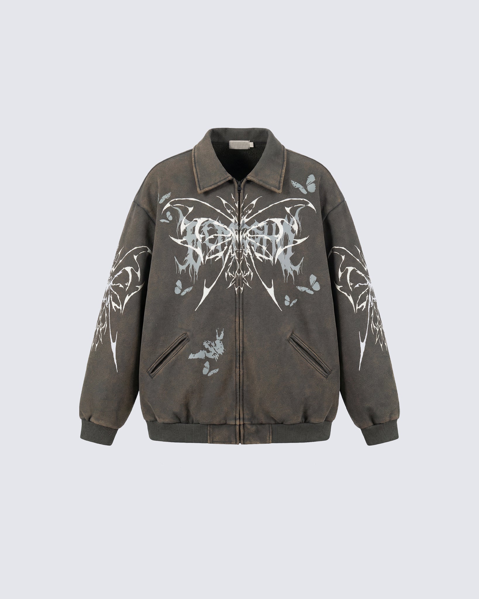 Retro Butterfly Graphic Zip-Up Jacket