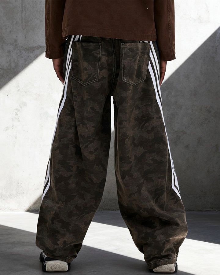 New Camouflage Washed Curved Straight-Leg Pants