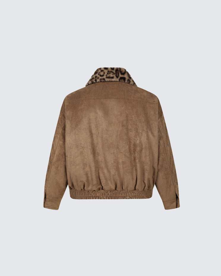 Barn-Style American Leopard Faux Suede Jacket