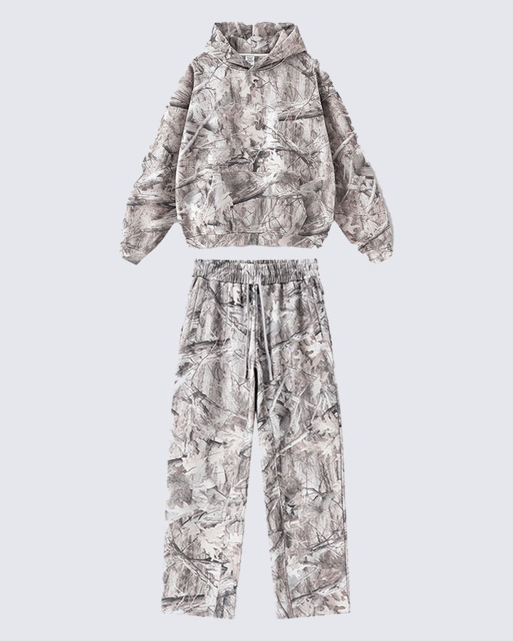 Fleece-Lined Camouflage Print Straight-Leg Pants