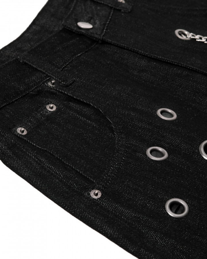 Denim Wide Leg Grommet Versatile Pants