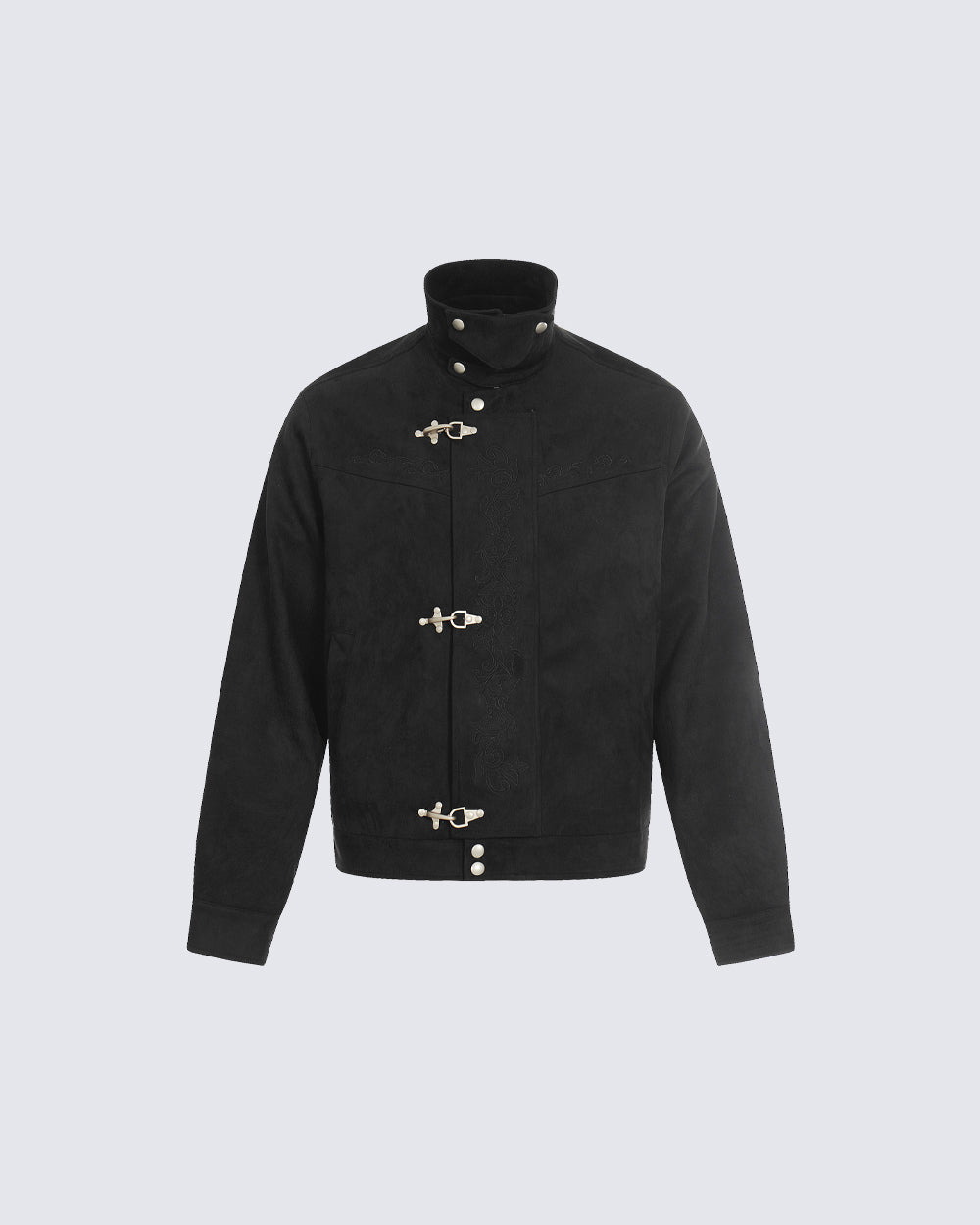 Stand Collar Buckle Embroidered Jacket