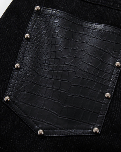 Retro Studded Button-Front Denim Pants