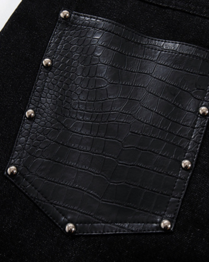 Retro Studded Button-Front Denim Pants