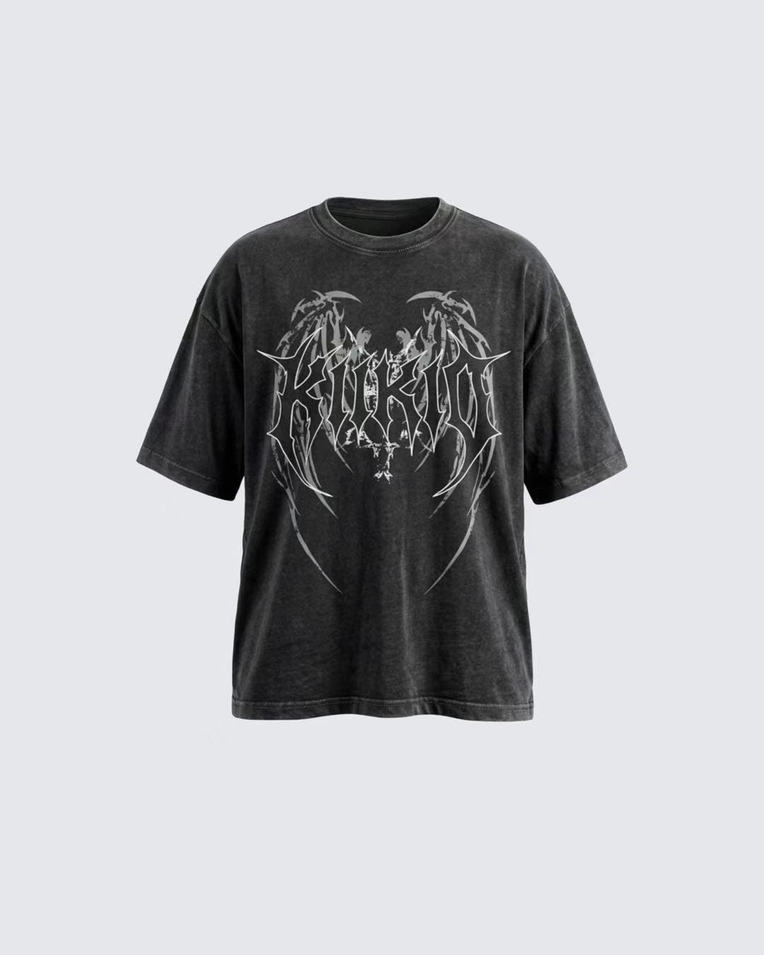 KIIKIO American Vintage Washed Gothic Print T-Shirt