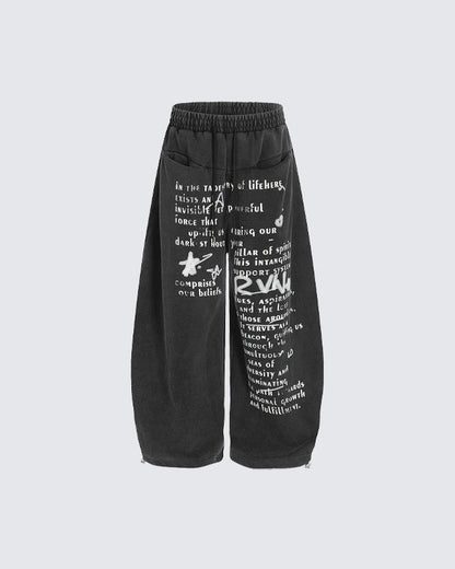 European-American Vintage Letter Print Casual Pants